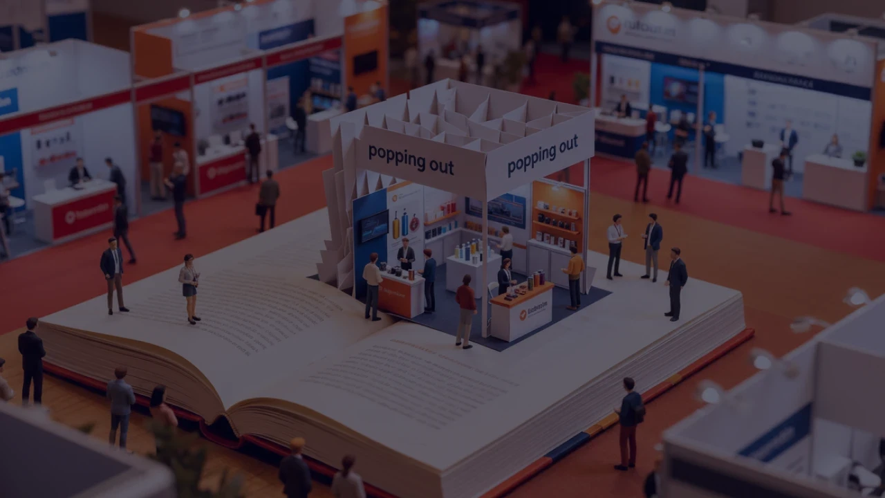 Trade show booth using visual storytelling to communicate brand identity through lighting, architecture, and digital displays