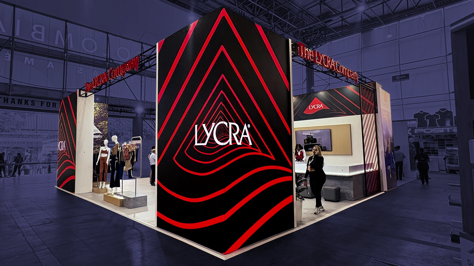 Textile trade show booth design for The LYCRA Company at Colombiatex 2026 by Diper Exhibitions