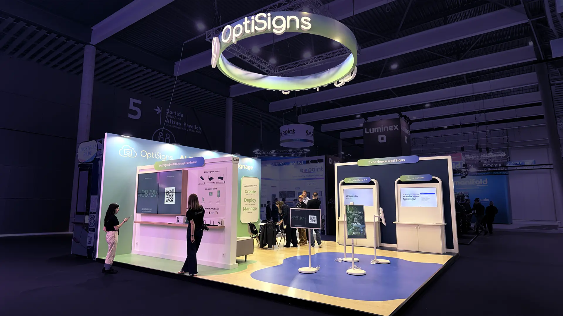 Digital signage trade show booth design for OPTISIGNS at ISE Barcelona 2026 by Diper Exhibitions