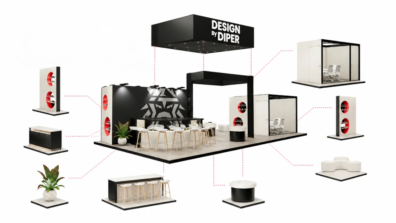 Trade show booth layout focused on visitor experience by Diper Exhibitions