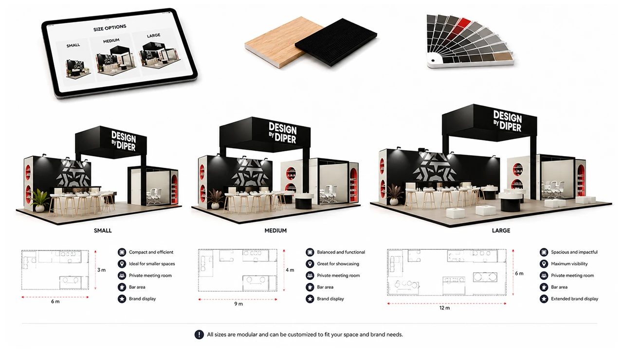 Trade show booth layout focused on visitor experience by Diper Exhibitions
